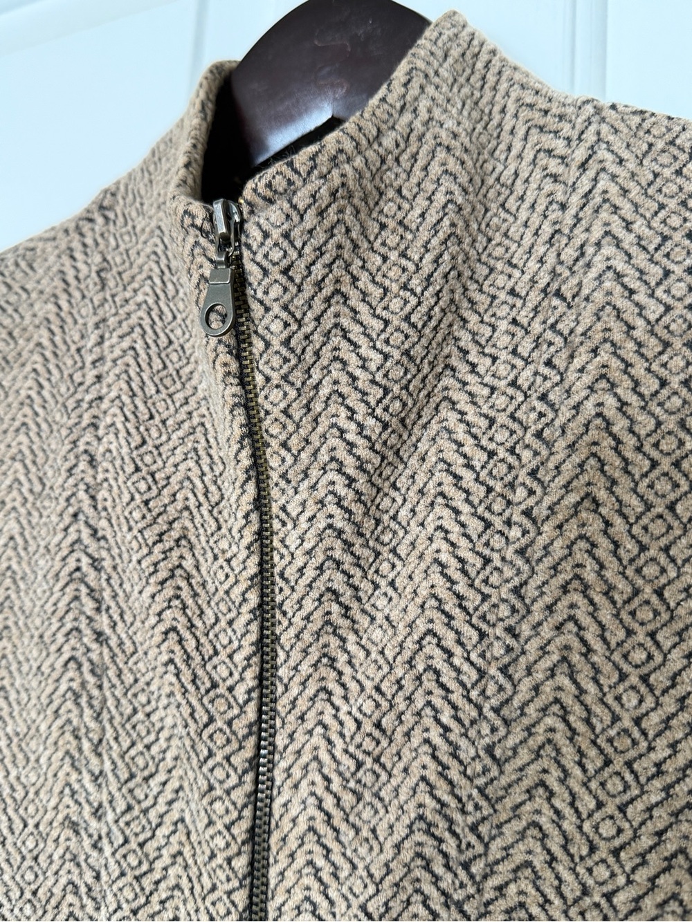 Diamond Tea XL Brown Herringbone Full Zip Long Duster Maxi Coat - Picture 5 of 10